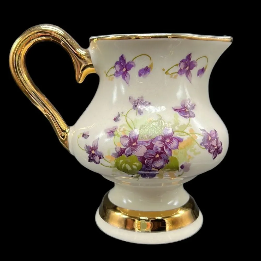 Floral Creamer & Sugar Bowl Set Gold Trim Cottagecore Tea Set